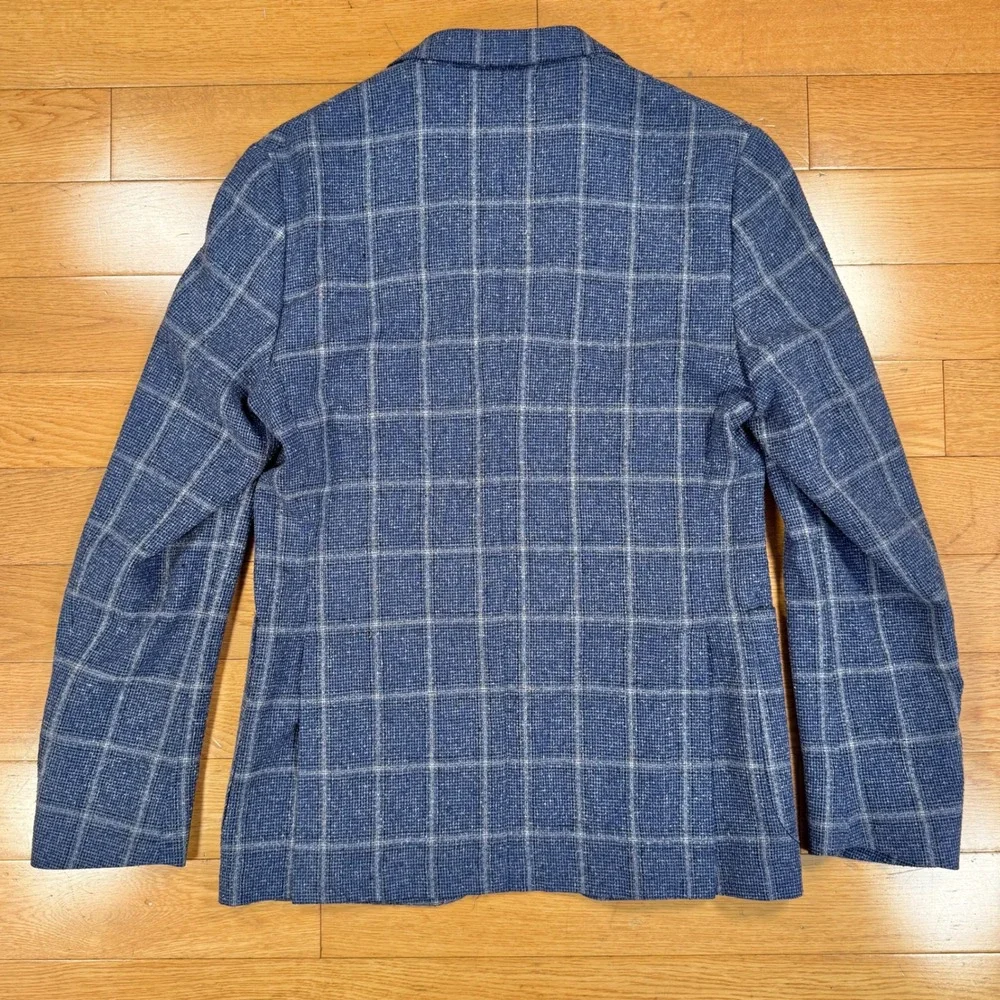 Paul Taylor Italy Blue Windowpane Silk Virgin Wool Sport Coat Blazer Mens 46 IT
